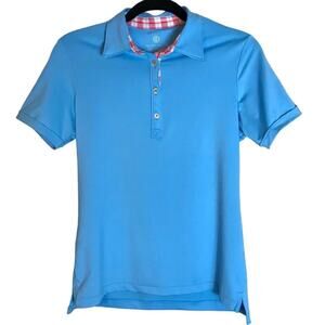 Peter Millar Women’s Sz S Sun Comfort UPF 50 Short Sleeve Plaid Collar Blue Polo